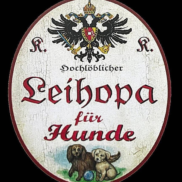 Kuk nostalgie holzschild "hochlöblicher leihopa für hunde" hundewelpen ball