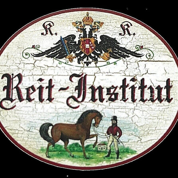 Kuk nostalgie holzschild "reit-institut" pferd reiter