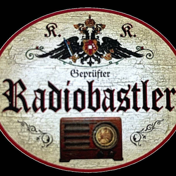 Kuk nostalgie holzschild "geprüfte radiobastler" röhrenradio