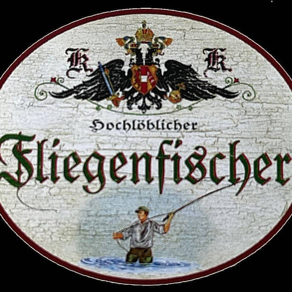 Kuk nostalgie holzschild "hochlöblicher fliegenfischer" angler fisch meer see