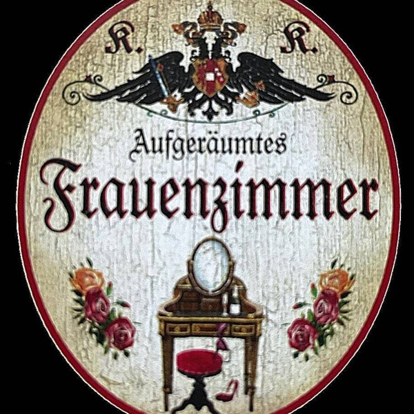 Kuk nostalgie holzschild "aufgeräumtes frauenzimmer" schminktisch spiegel
