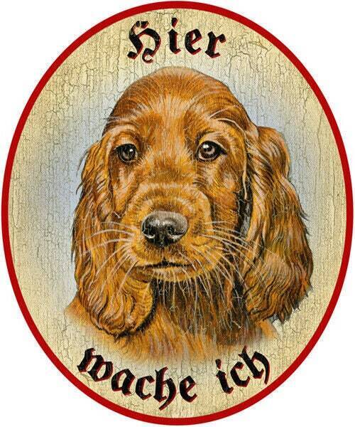 Kuk nostalgie holzschild "hier wache ich" cocker spaniel hund