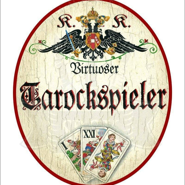 Kuk nostalgie holzschild "virtuoser tarockspieler" spielkarten