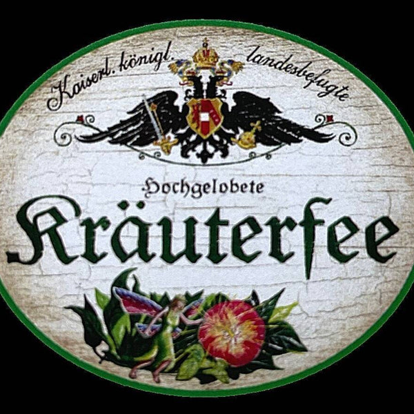 Kuk nostalgie holzschild "hochlöbliche kräuterfee" grünzeug fabelwesen