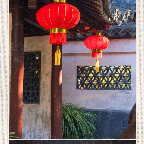 Schild Shanghai China Rote Laternen Stadt Haus 12x18 20x30 30x40 Blech/Holz