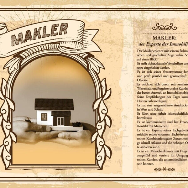 Schild Makler Beruf Immobilien Objekte Verkauf 12x18 20x30 30x40 Blech/Holz