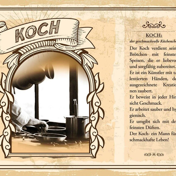 Schild Koch Beruf Küche Restaurant Kochen Essen 12x18 20x30 30x40 Blech/Holz