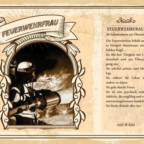 Schild Feuerwehrfrau Beruf Feuerwehr Brand Feuer 12x18 20x30 30x40 Blech/Holz