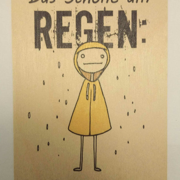 Holzpostkarte magnetisch Spruch s. Bild Regen 14x10 Birkenholz 50313
