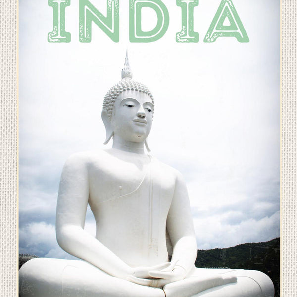 Schild India Indien Buddha Statue Zen Meditation 12x18 20x30 30x40 Blech/Holz
