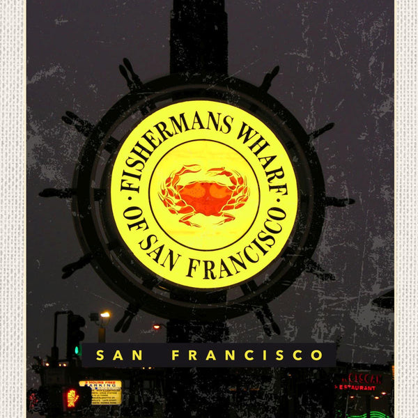 Schild San Francisco Fisherman's Wharf Krabbe USA 12x18 20x30 30x40 Blech/Holz