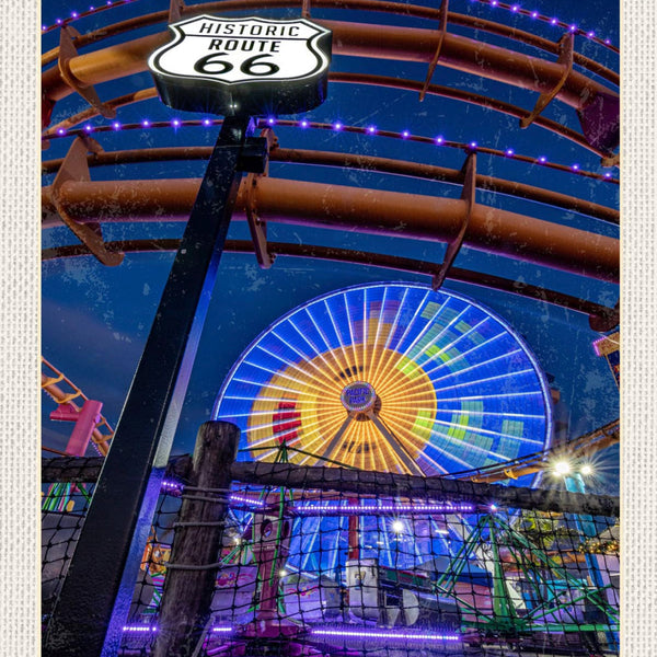 Schild Route 66 Santa Monica Pier Pacific Wheel USA 12x18 20x30 30x40 Blech/Holz