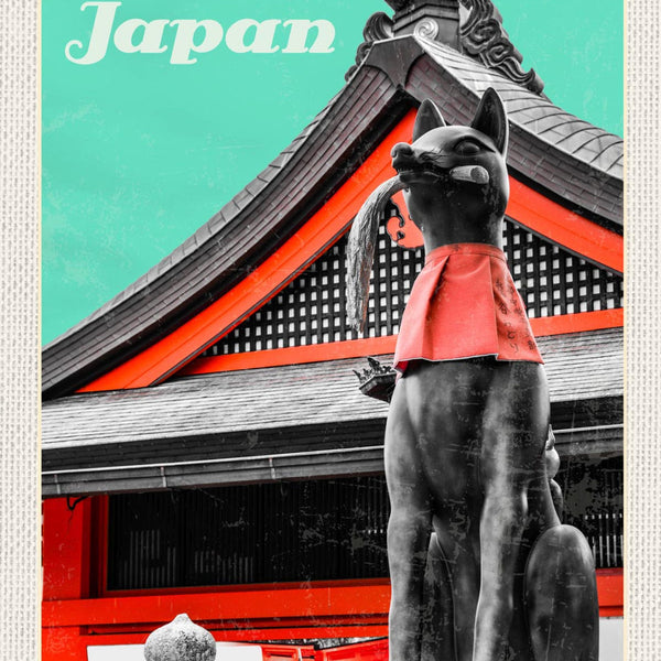 Schild Japan Inari Schrein Fuchs Tempel Shintoismus 12x18 20x30 30x40 Blech/Holz