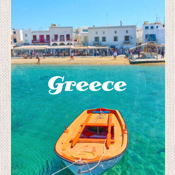 Schild Greece Griechenland Mykonos Hafen Boot Meer 12x18 20x30 30x40 Blech/Holz