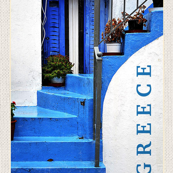 Schild Greece Griechenland Haus Eingang Treppen 12x18 20x30 30x40 Blech/Holz