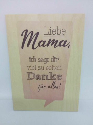 Nostalgie Holzpostkarte magnetisch "Liebe Mama..." Spruch s. Bild 14x10