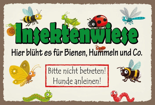 Schild Insekten Wiese Bienen Nicht betreten 12x18 / 20x30 / 30x40 Blech od. Holz