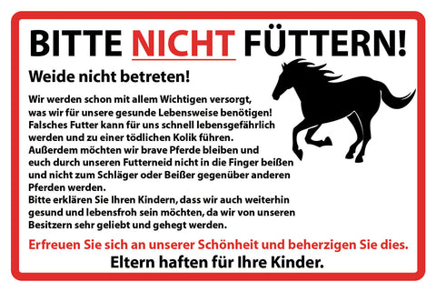Schild Bitte nicht füttern Weide Pferd Tiere 12x18 / 20x30 / 30x40 Blech od.Holz