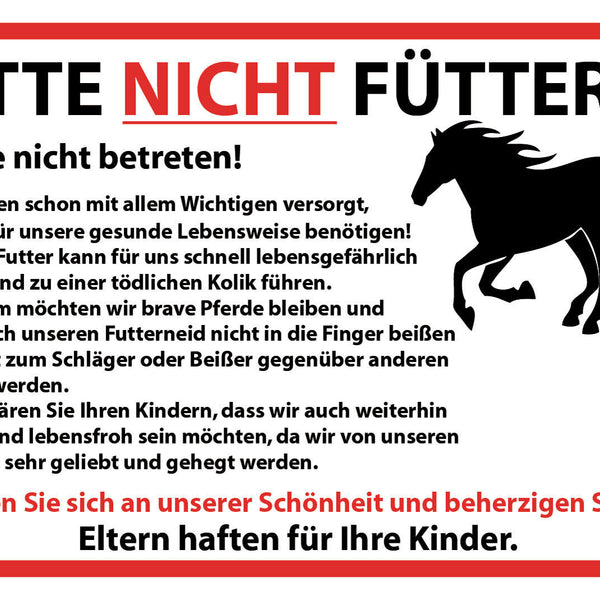 Schild Bitte nicht füttern Weide Pferd Tiere 12x18 / 20x30 / 30x40 Blech od.Holz
