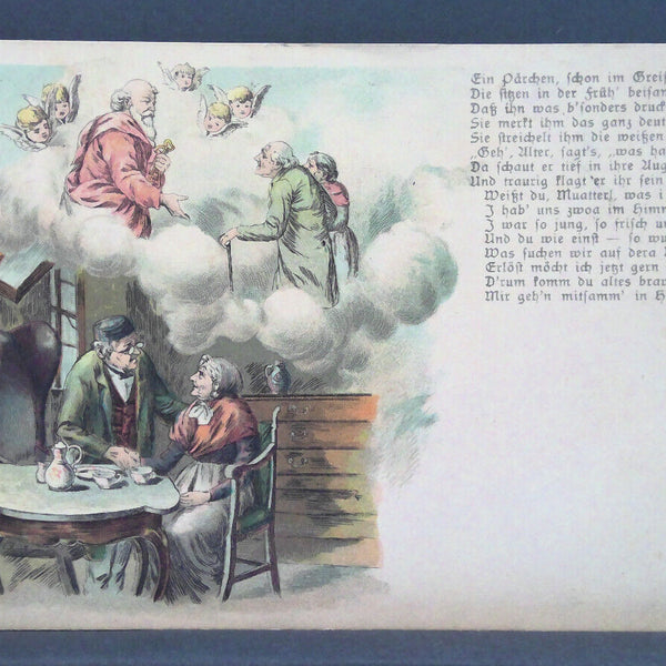 Ein Pärchen schon im Greisenalter sitzen beisammen Gedicht Gemälde JW 650249 C