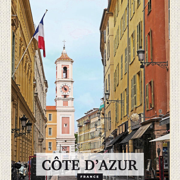 Schild Côte d’Azur France Frankreich Stadt Turm 12x18 20x0 30x40 Blech od. Holz
