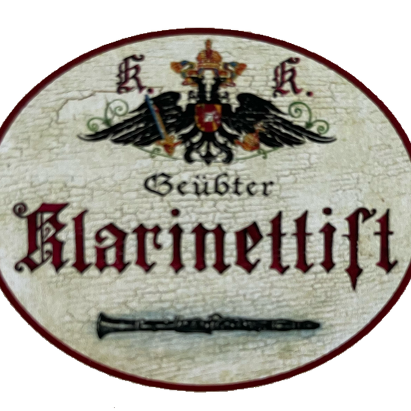 KuK Nostalgie Holzschild Geübter Klarinettist Klarinette Blasinstrument Schild