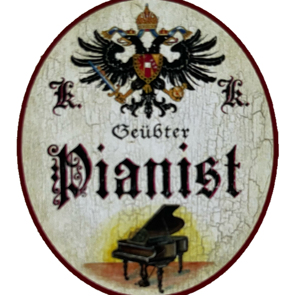 KuK Nostalgie Holzschild Geübter Pianist Piano Klavier Musiker Musik Schild