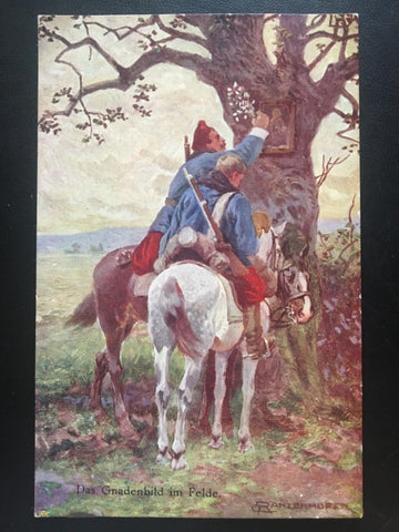 Das Gnadenbild im Felde (Ranzenhofer) - Soldaten auf Pferd mit Blumen 270084 TH