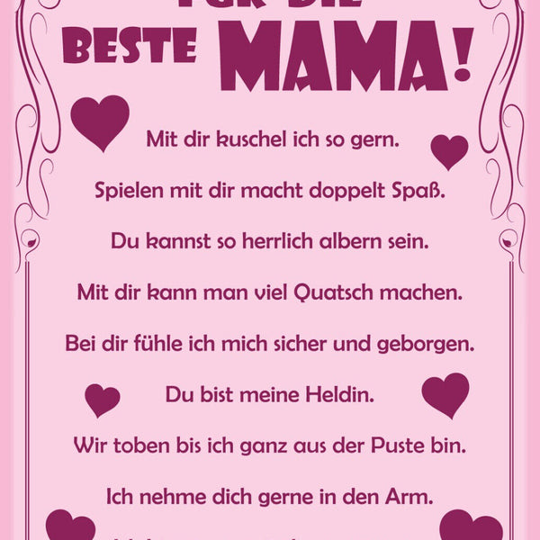 Schild Spruch Für die beste Mama Mutter Danke dass du immer für mich da bist JW
