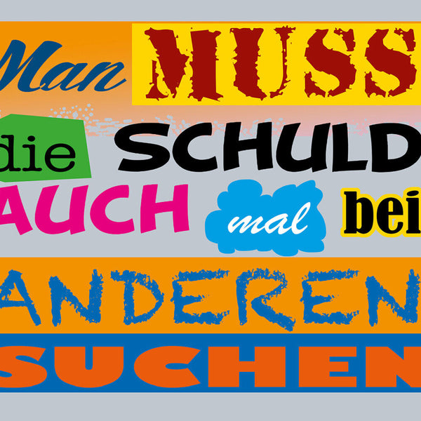 Schild Spruch Man muss die Schuld auch mal bei anderen suchen JW