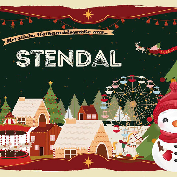 Schild Spruch Herzliche Weihnachtsgrüße aus Stendal Comic Schneemann JW