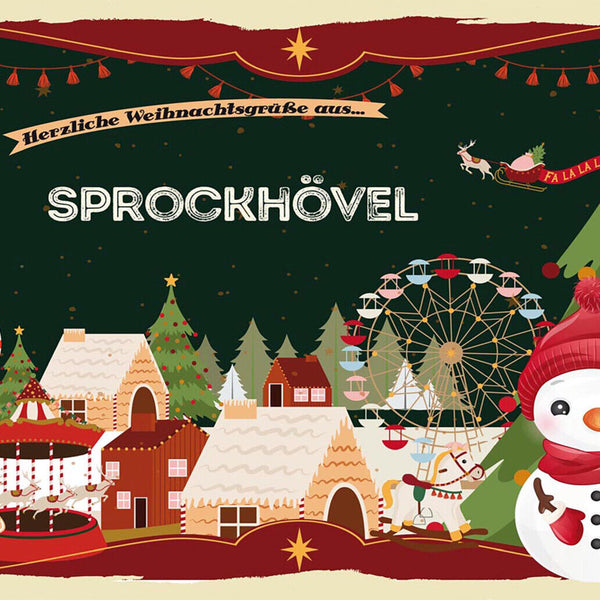 Schild Spruch Herzliche Weihnachtsgrüße aus Sprockhövel Comic Schneemann JW