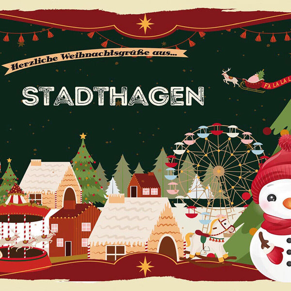 Schild Spruch Herzliche Weihnachtsgrüße aus Stadthagen Comic Schneemann JW