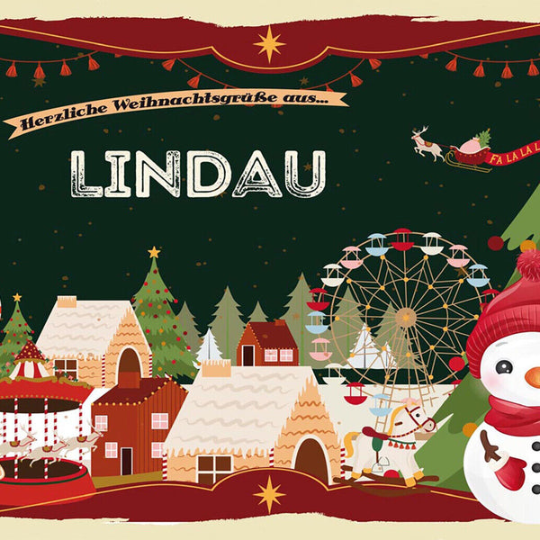 Schild Spruch Herzliche Weihnachtsgrüße aus Lindau Comic Schneemann JW