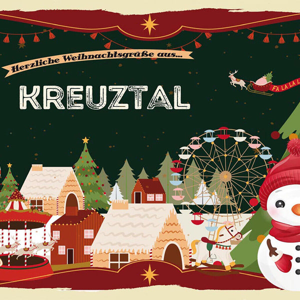 Schild Spruch Herzliche Weihnachtsgrüße aus Kreuztal Comic Schneemann JW