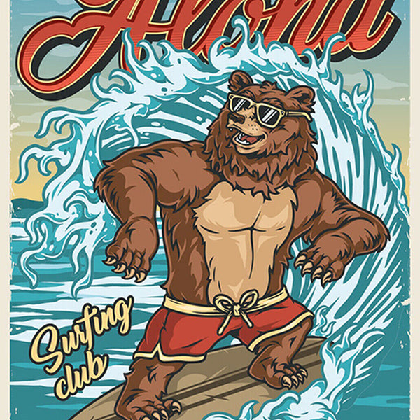 Schild Spruch Aloha Surfing Club California Bär  JW