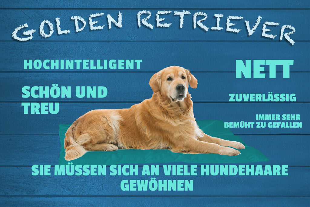 Schild Spruch Golden Retriever Steckbrief Hochintelligent Nett Schön Hund JW