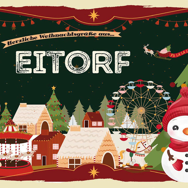 Schild Spruch Herzliche Weihnachtsgrüße aus Eitorf Comic Schneemann JW