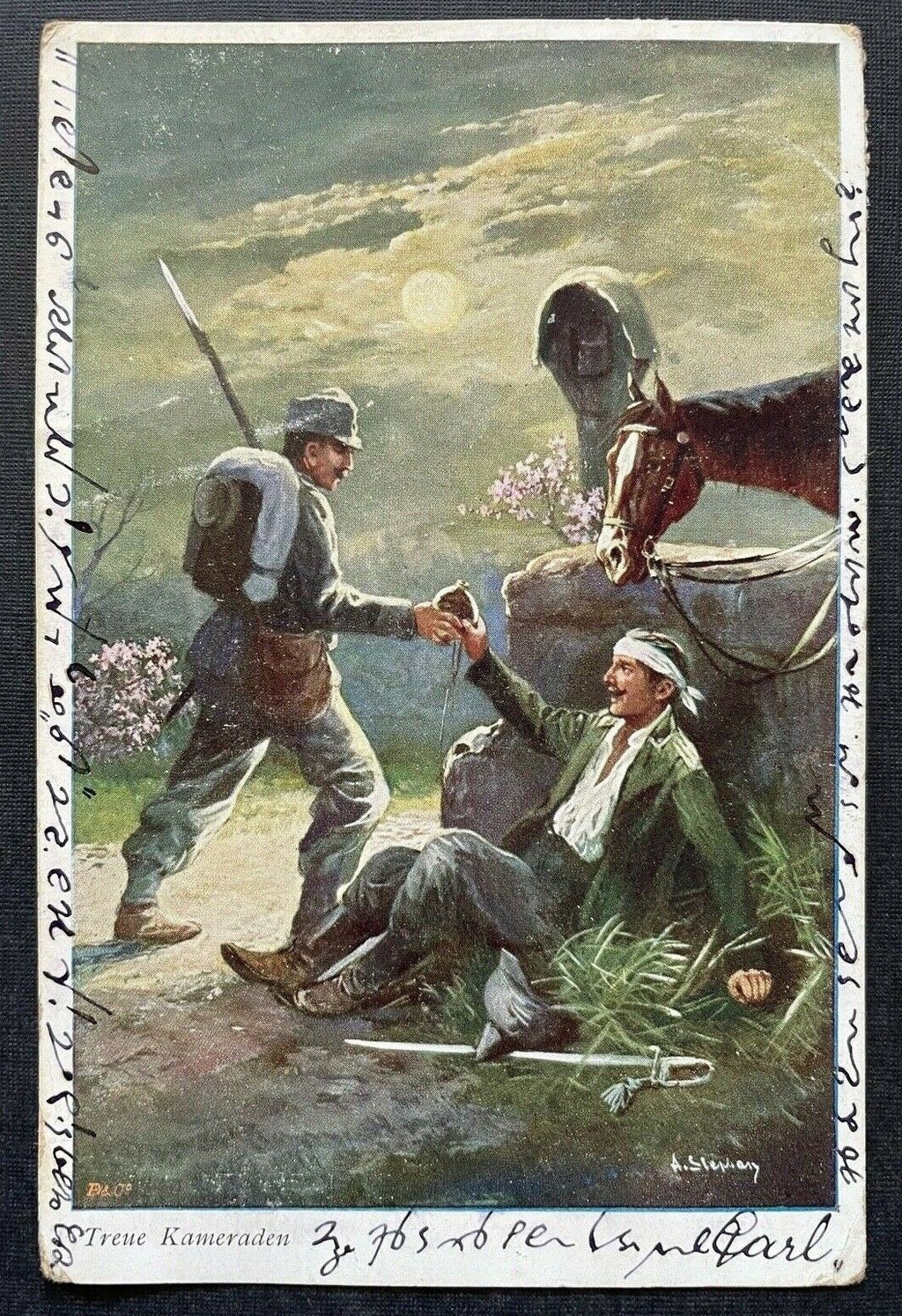 Treue Kameraden Soldaten Uniform Pferd Bildstock Mond Militär Krieg 400293 TH