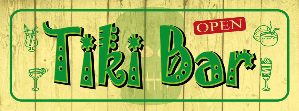 Schild Tiki Bar Open Cocktail Rum Alkohol Tropisch Hawaii 27x10 Blech od.Holz