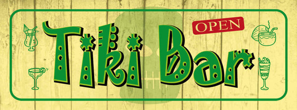 Schild Tiki Bar Open Cocktail Rum Alkohol Tropisch Hawaii 27x10 Blech od.Holz
