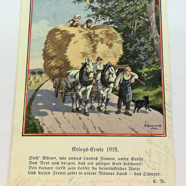 I. WK Kriegsernte 1915 Bauern Pferde Feldpost JWS 50143