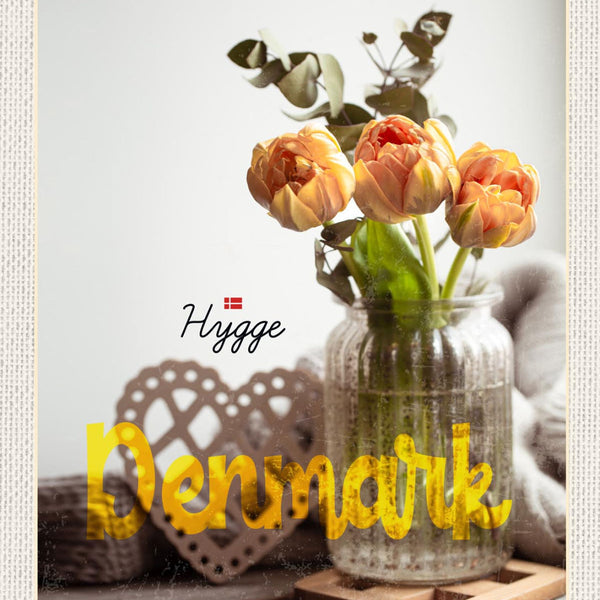 Schild Denmark Dänemark Blumen Vase Hygge 12x18 20x30 30x40 Blech/Holz