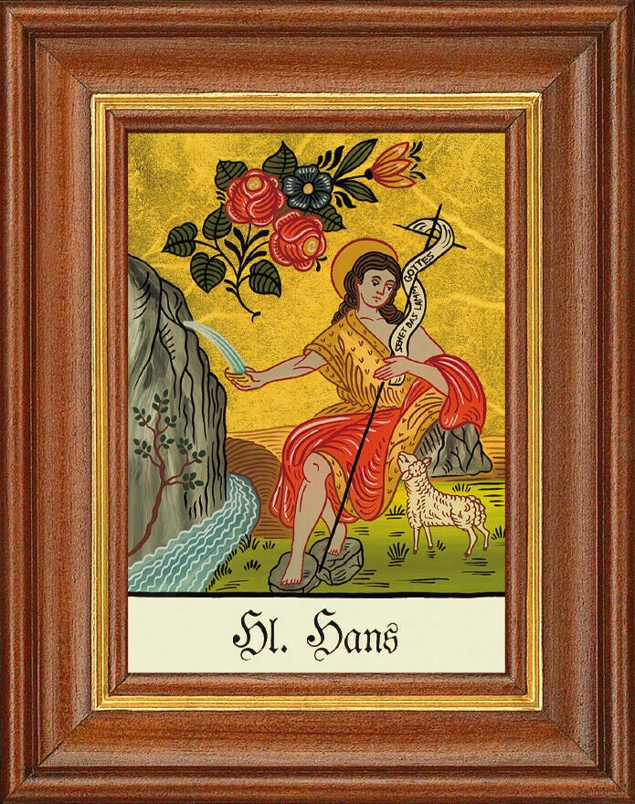 Hinterglasbild - heiliger hans - patronatsbild taufe namenspatron 12,7x16