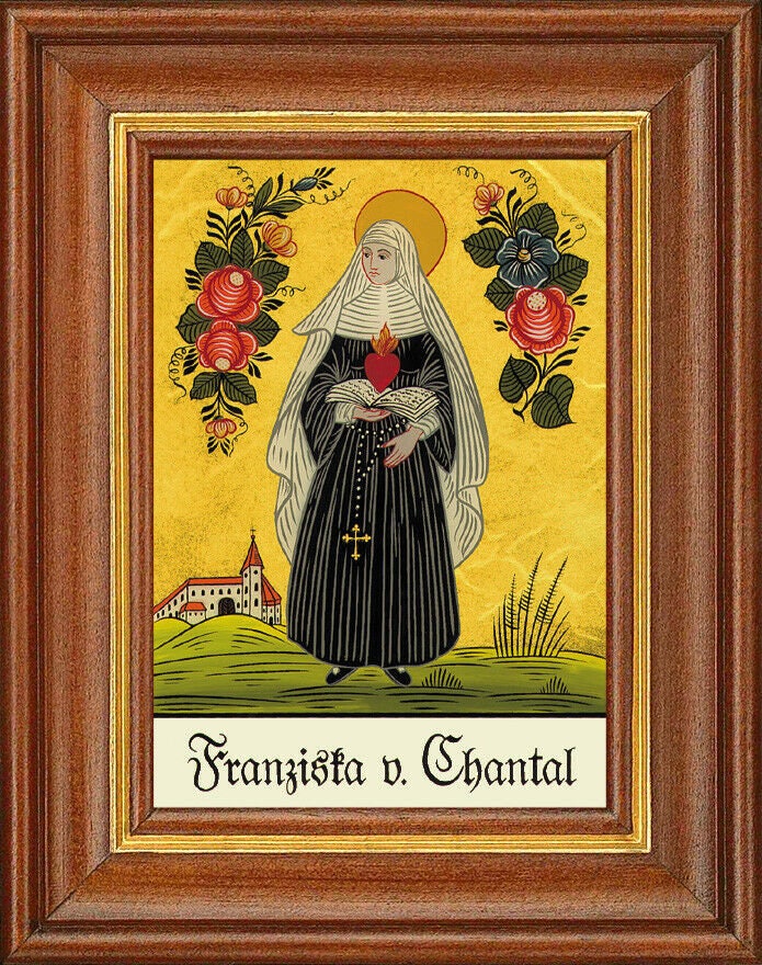 Hinterglasbild - franziska v. chantal - patronatsbild taufe namenspatron 12,7x16