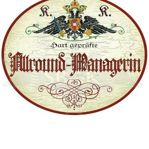 Kuk nostalgie holzschild "allround managerin"