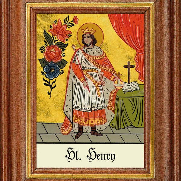 Hinterglasbild - heiliger henry - patronatsbild taufe namenspatron 12,7x16