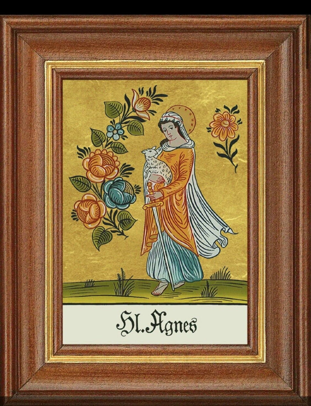 Hinterglasbild heilige agnes patronatsbild taufe namenspatron  12,7x16