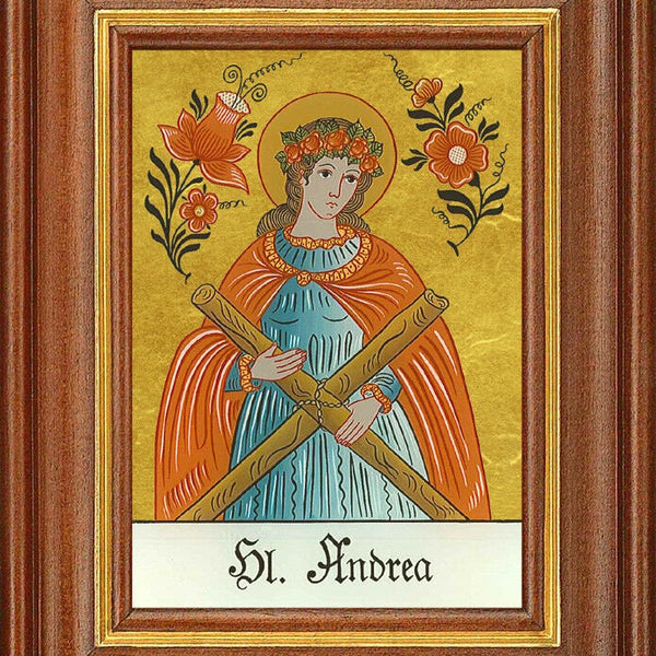 Hinterglasbild - heilige andrea - patronatsbild taufe namenspatron 12,7x16 th