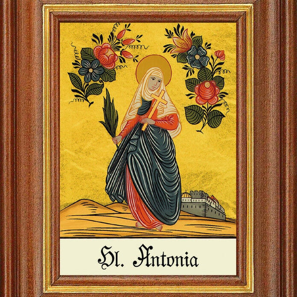 Hinterglasbild - heilige antonia 2 - patronatsbild taufe namenspatron 12,7x16 th